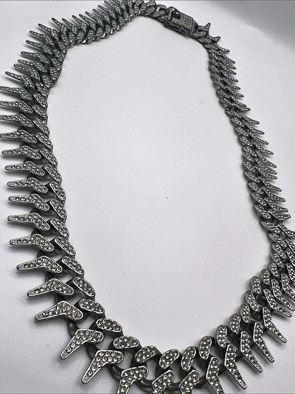 Silver Rhinestone Spike Statement Necklace - Picture 2 of 3